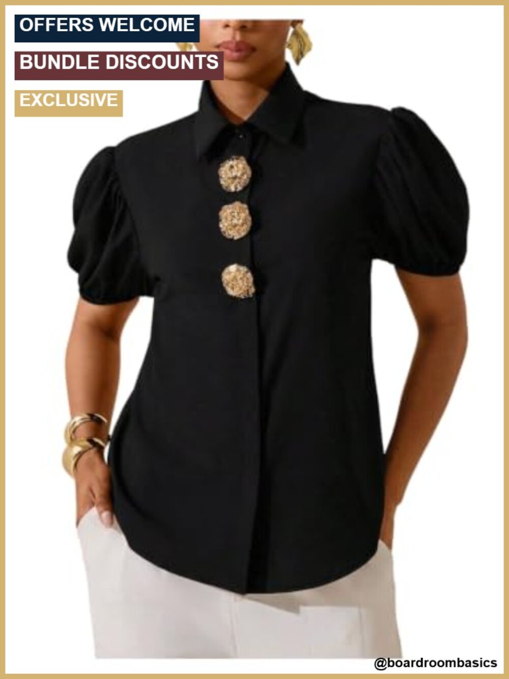 Elegant Metallic Button Down Short Sleeve Blouse Dressy Casual Office Work Top
